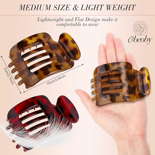 Obeoby 6 PCS Flat Claw Clips for Women, French Flat Hair Clips Large Hair Barrettes Accessories (Tortoiseshell) - color: Tortoiseshell
