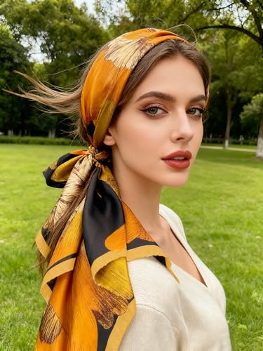 K-Elewon Large Square Scarf 43" Silk Scarf Fashion Scarves Silk Feeling Hair Wrapping Scarfs Night Sleeping Headscarf - color: Vb07