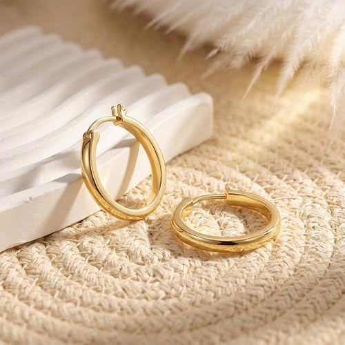 Gold Hoop Earrings 14K Gold Earrings for Women Gold Hoop Earrings for Womens Hoops Pure Minimal Style for Light and Delicate Hoops Earring for Womens 20/25/30/40mm - size: 25mm
