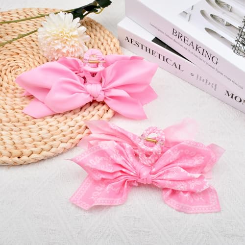Bow Claw Clips Bow Hair Clips 2PC Pink Big Hair Bows for Women Butterfly Styling Large Hair Clips for Thick Hair for Girls Hair Accessories for Teen - color: 2PC-Pink