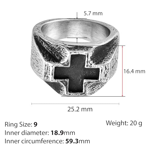 Retro Stainless Steel Mens Cross Ring, Bold Black Design, Durable Handcrafted Jewelry Gift