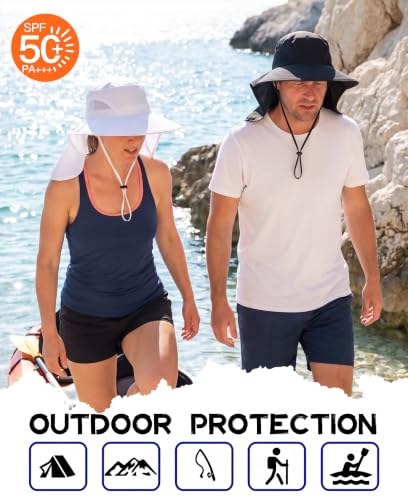 Home Prefer Outdoor UPF50+ Sun Hat Wide Brim Mesh Fishing Hat with Neck Flap - color: Black