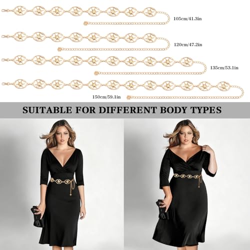LIMHOO Women's Metal Waist Chain Belts Gold Silver Link Belt for Dresses - color: Star Gold, size: S: Length 105cm/41.3in