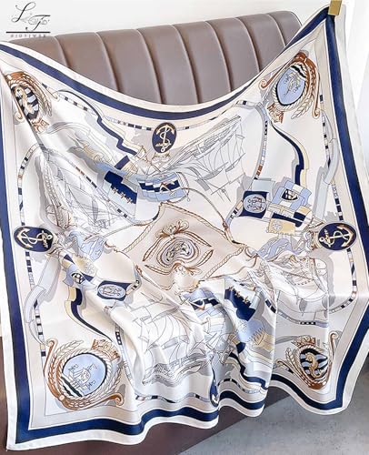 Hioyiwse Head Scarf For Women Hair Bandana 35" Large Square Satin Wrap Sleeping Neck Silk Satin Hair Scarves Lightweight - color: F35-cruise Terminal（35*35inch）