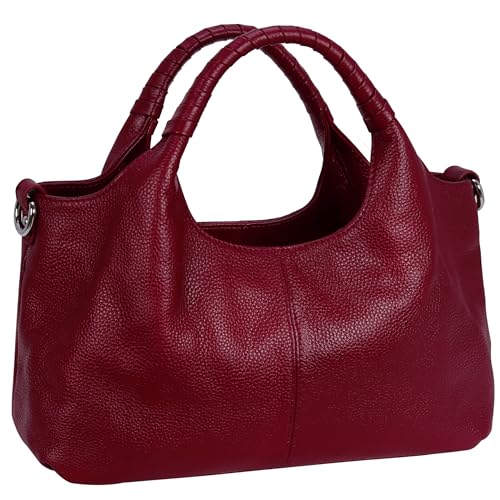 Iswee Genuine Leather Shoulder Bags Purses and Handbags for Women Satchel Designer Cross Body Hobo Medium Size Tote - color: Wine