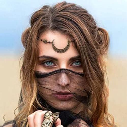 CAKURE Moon Head Chain Bohemia Gold Bronze Headpiece Vintage Forehead Hair Jewelry Gypsy Hair Accessories for Women