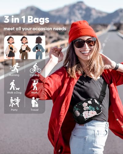 Pritent Fanny Packs for Women Cross Body Bag Waterproof Belt Bag with Adjustable Strap and Zipper Back Pocket Small Crossbody Bags Fashion Waist Packs for Workout Travelling(Flower Print) - color: Flower Print, size: Small