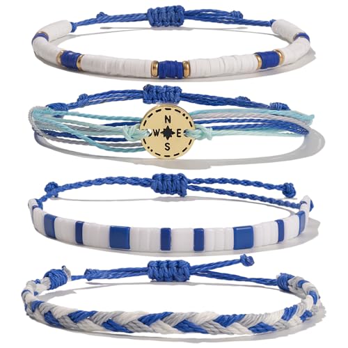 FANCY SHINY Boho Nautical Compass String Bracelets Beaded Clay Beads Bracelet Stackable Friendship Bracelets Summer Beach Outfits for Women Girls - color: Royal Blue