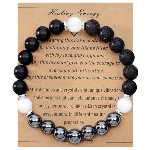 Strong Healing Crystal Bracelet 8MM Genuine Stone Bracelet Lucky Beaded Bracelet Chakra Bracelet 6.5 inch Positive Energy Inspirational Gifts for Women Mom - style: Protection