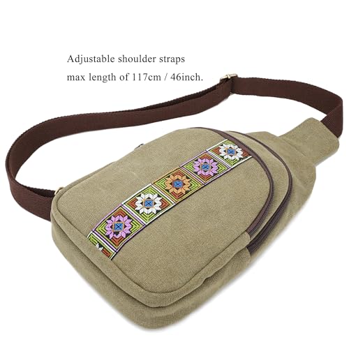 SILKAREA Canvas Sling Bag for Wome Crossbody Purse Small Sling Backpack Purse Travel Hiking Chest Bag Daypack - color: Army Green