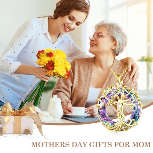 TOUPOP Tree of Life Necklace Gifts for Women 925 Sterling Silver Family Tree Pendant with Crystal Birthday Irish Jewelry Gifts for Women Her Wife Mom - color: 03-Gold-Purple Crystal