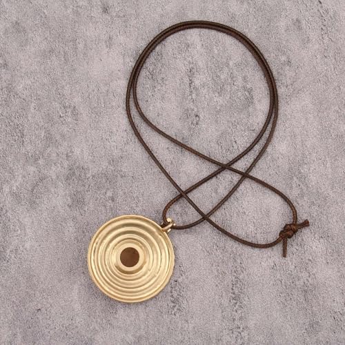 Kelake Leather Necklace for Women Men Teen Vinatge Boho Alloy Pendant Choker Jewelry Fashion Sweater Necklaces with Adjustable Genuine Leather Chain - color: Brown Jade Gold Concentric Circle Pendant