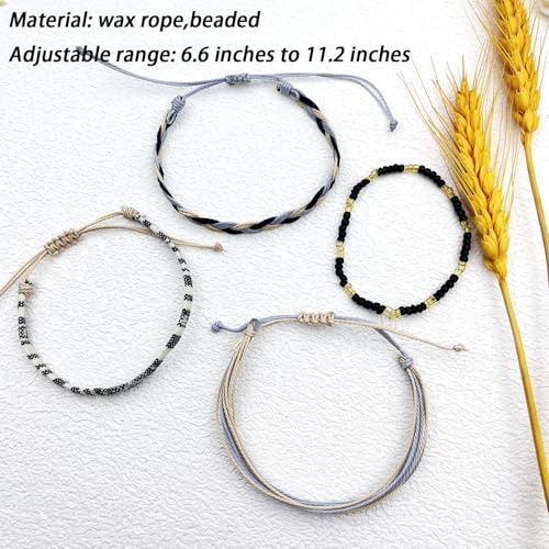 Beach Summer Ankle Bracelet for Women Handmade Braided Adjustable String Anklets Waterproof Surfer Bracelet - color: Gray
