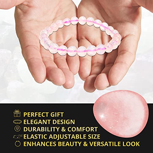ANAYA AGATE Healing Crystal Bracelet for Women and Men – 8mm Round Beaded Bracelet for Men and Women – Unisex Stretchy Gemstone Bracelet for Healing and Protection - color: Rose Quartz