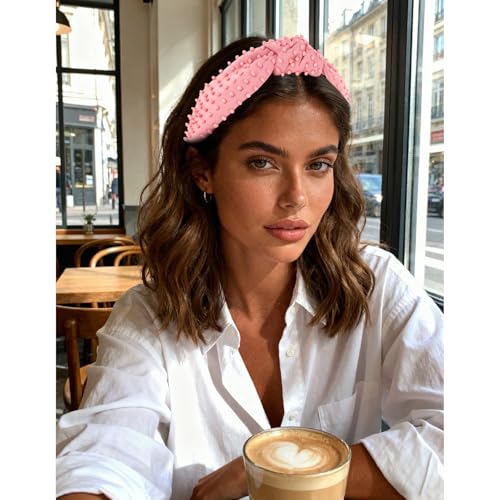 YISSION Blush Pink Knotted Headband for Women - Wide Beaded Hair Hoop, Romantic Valentine's Day Hair Accessory for Daily Wear, Dating & Casual Outfits - color: Dusty Pink