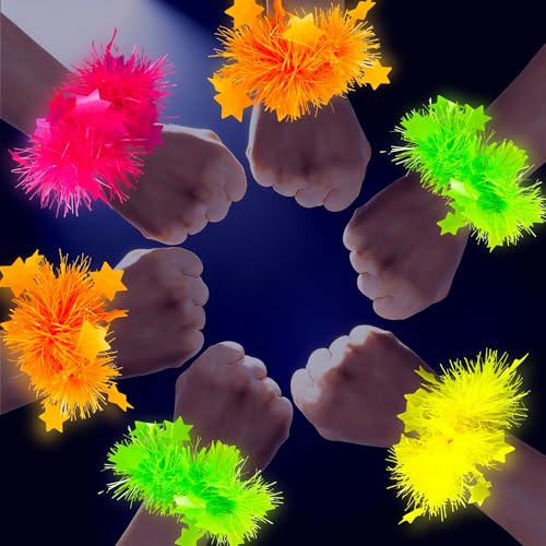 16 PCS Neon Accessories Glow Bracelets 80s Bracelet Fluorescent Blacklight Bracelet Party Favors Neon Bracelets for Glow Party Women Men Party Supplies