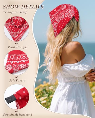 HAIMEIKANG Floral Hair Scarf Headbands for Women Boho Bandanas for Women Triangle Kerchief Solid Color Hair Bands Vintage Head Scarf (Black+Blue+Red) - color: Black+Blue+Red