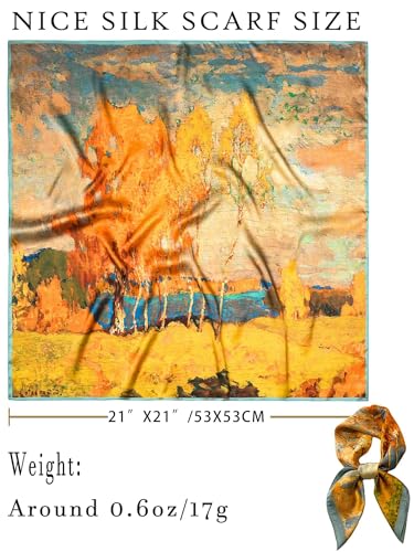 100% Mulberry Silk Scarf for Women Hair Lightweight Square Neckerchief Wrap For Head Scarves 21" - color: 2-autumn Fairytale /21"*21"