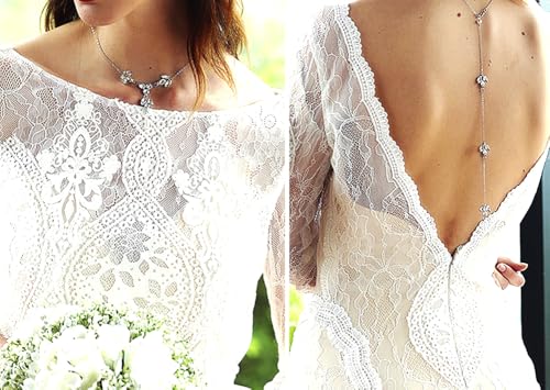 Rhinestone Back Chain Necklace for Backless Dress Back Necklace Crystal Bridal Pearl Drop Back Chain Shoulder Body Jewelry