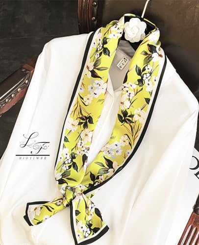 Hioyiwse Head Scarf Hair Neck Scarves For Women Purse Bag Scarfs For Handbags Silky Long Thin Satin Headscarf Fashion - color: B21-little Green Daisies