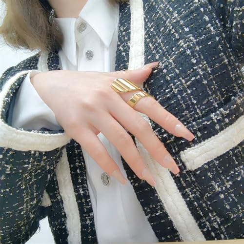 Dtja Twisted Stacking Statement Ring for Women Gold Plated Stainless Steel Fashion Spiral Open Wrap Band Finger Rings Comfort Fit Unique Birthday Holiday Jewelry Gift Size 7-8 - color: Gold-Tone