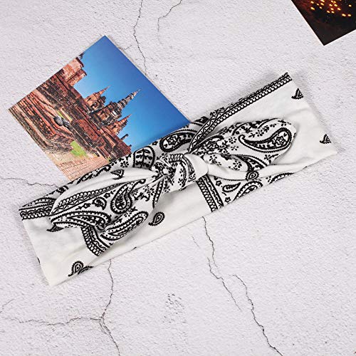 6 Pack Elastic Women Bandana Headbands boho Rabbit Ear Headwrap Bow Headbands Bandana hair bandanas for women (6 Colors Flower Printed Hairband) - color: 6 Colors Flower Printed Hairband