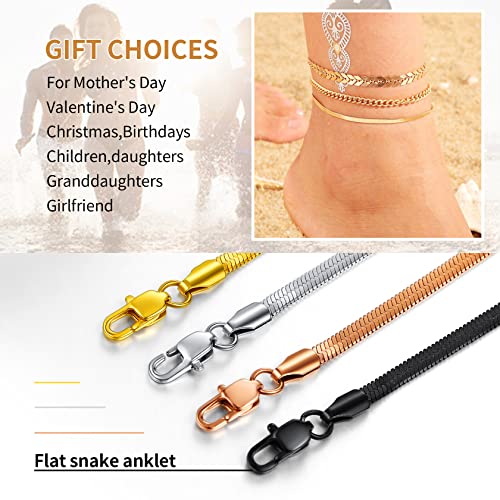 ChainsHouse Ankle Bracelets for Women, Stainless Steel Chain Anklets Waterproof, Women Summer Beach Jewelry Gift, Come with Box - color: 09. 3mm-Herringbone-Gold