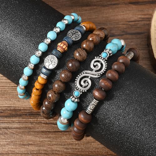 Bohemian Mix Bead Multi Layer Versatile Statement Bracelets Boho Stackable Beaded Strand Stretch Bangles Bracelets Sparkly Crystal Tassel Charm Jewelry Gift - style: Turquoise