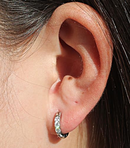 316L Surgical Stainless Steel Huggie Hoop Earrings with Cubic Zirconia, 10G 12G 14G 8-20mm Cartilage Lobe Earrings, 14G Piercing Jewelry - style: 10G 8mm Silver Clear CZ