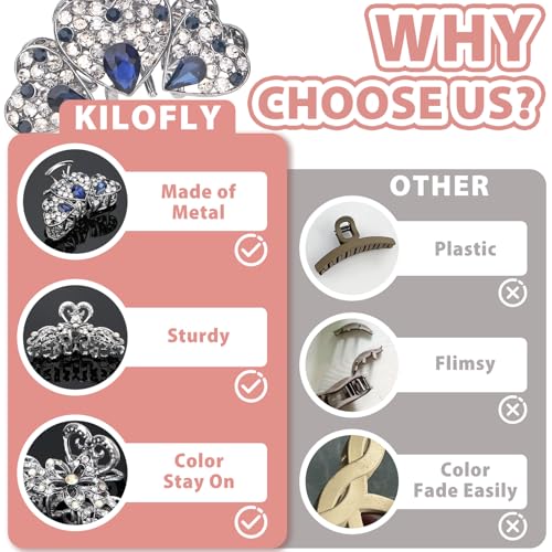 kilofly 3pc Vintage Crystal Hair Claw Clips Long Thick Hair Metal Clamps - color: 3 Medium