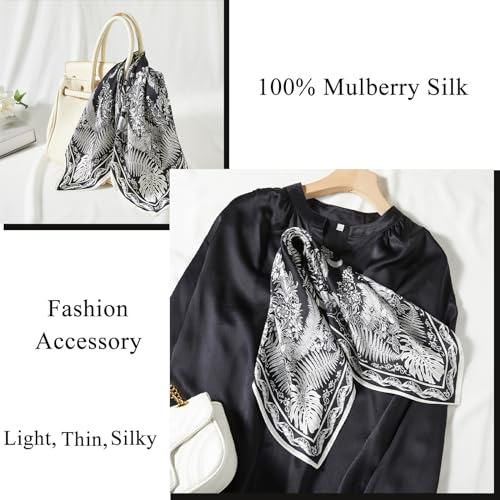 100% Mulberry Silk Neck Scarf 21''x21'' Small Square Hair Scarf for Women Men Lightweight Bandana Envelope Package - color: Grass- Black