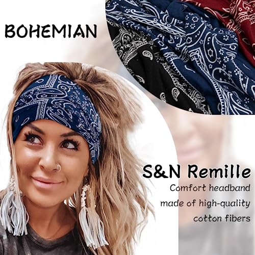 S&N Remille Wide Headbands for Women, Large Hairband, Elastic Non-Slip Headband Twist Knotted Accessories, Yoga Workout Vintage Hair 3 Pack - color: Colour-1