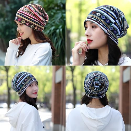 Women's Slouchy Beanie Hat Chemo Caps Cancer Headwear Hats Turban Baggy Sleeping Cap Boho Hats - color: 4pcs Multicolor a