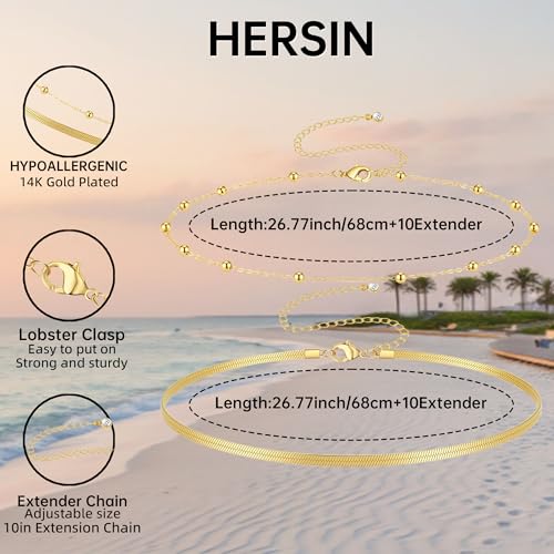 HERSIN Waist Chain for Women, 14k Gold/Silver Plated Dainty Waist Chain Cute Body Chain Gold Chain Belt for Womens Belly Chain Beach Accessories for Womens Summer Jewelry for Women Gifts - style: snakebead-GD