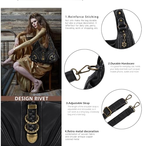 Angelkiss Hobo Purses and handbags for Women Satchel Handbag Women Purses Large Daily Shoulder Bags | Purses - color: 801black