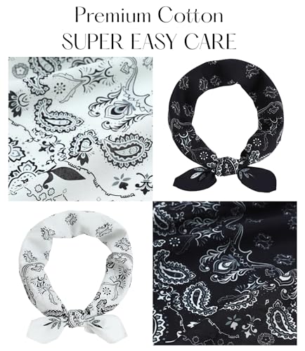 21"x21" Soft Cotton Bandana for Men and Women Unisex Head Wrap Scarf Headband Face Mask for Outdoor - color: Qm2-blk&wht Paisley