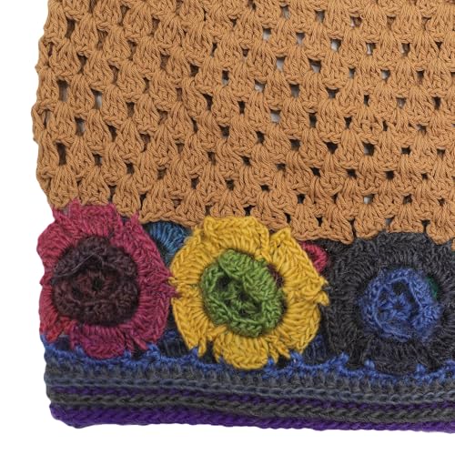 ZLYC Women Cotton Crochet Slouchy Beanie Hat Handmade Knit Summer Skull Cap - color: Colorful Flower Shiny Brown