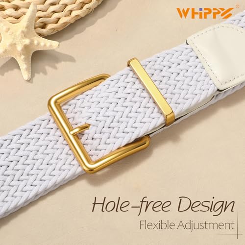 WHIPPY Women Wide Woven Belt Fashion Boho Rattan Braided Belt with Gold Buckle Raffia Straw Woven Waistband for Dresses - color: White, size: Fit Waist Size 35"-39"