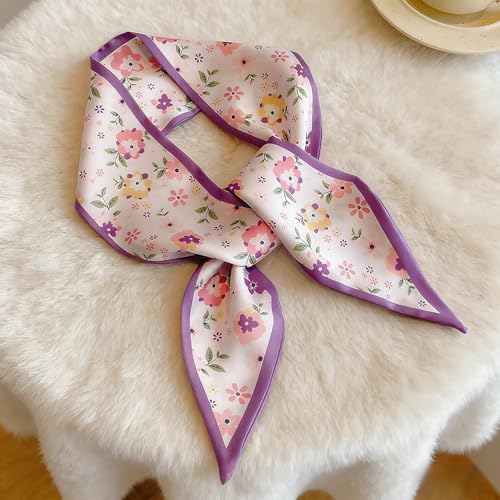 CHLINS 4PCS Satin Head Scarf for Women, Neck Hair Purse Handbag Accessory Fashion Versatile Thin Long Strip Scarf - color: Purple