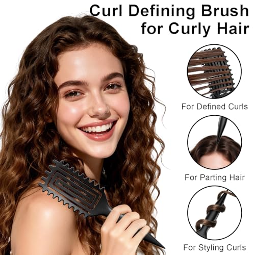 Curly Hair Brush, Curl Defining Brush with Soft Boar Bristles Detangling Tangled Glides, Wide-Teeth Design Effortlessly Shaping & Defining Curls (Matte Black) - color: Matte Black