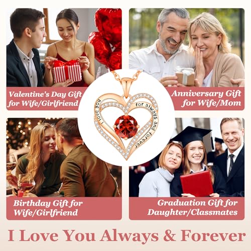 CDE Engraved Forever Love Heart Birthstone Necklace Jewelry Gifts for Women | Hypoallergenic,Nickel-Free & Lead-Free,3 x 3 mm 5A CZ Heart Pendant,Anniversary Christmas Birthday Gift for Girlfriend Wife - color: Birthstone-01/07-Jan/July, style: Rose Gold