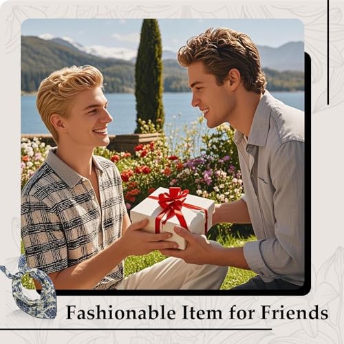 27.16'' Bandanas for Men, Cotton Mens Head Scarf with Flower Pattern Floral Hair Bandana Headband for Daily Casual - color: White Blue
