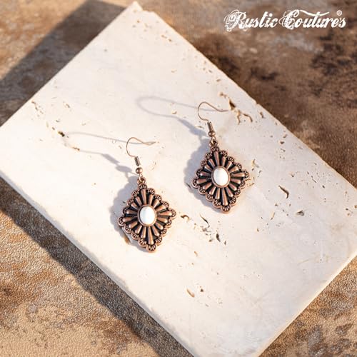 Rustic Couture's Western Earrings for Women Cowgirl Country Concho Dangling Western Statement Jewelry - color: G-White