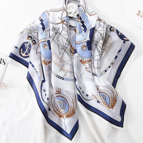 Julunar Silk Like Head Scarf for Women - Satin Large Hair Scarves - 35" Square Silk Hair Wrap for Sleeping with Gift Packed - color: A004-1 Pirate Ship White