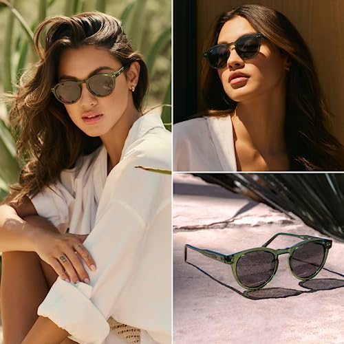WearMe Pro Round Polarized Sunglasses for Women - Retro Classic UV400 Protection for Driving & Everyday Wear - color: Crystal Green Frame / Black Lens