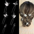 Handmade Pearl Bridal Wedding Hair Pins 6Pcs White Flower Gold Leaf Pearls Clips Bridal Hair Accessories for Women Brides Bridesmaid - color: Silver / Pearl White Flower