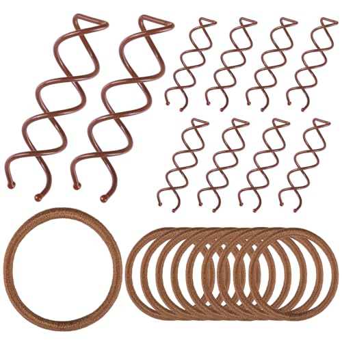 Teenitor 20Pcs Spiral Hair Pins, Spiral Bobby Pins, Twist Hair Pins for Buns, Spin Pins Hair Bun Maker for Women Girls with 10 Hair Ties, Brown - color: Brown