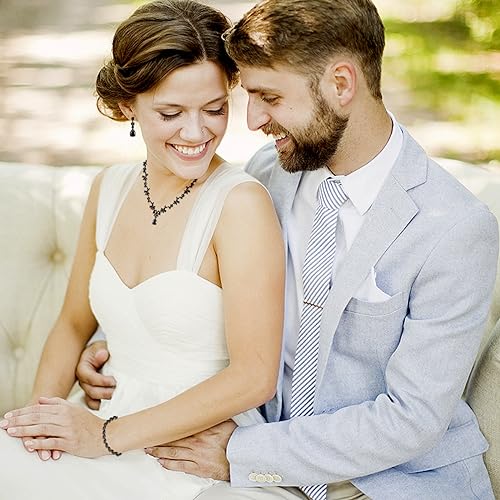 Jewelry Set for Women, Necklace Dangle Earrings Bracelet Set with White AAA Cubic Zirconia, Allergy Free Wedding Party Jewelry for Bridal Bridesmaid - color: Necklace+Braclelet+Earrings-Black