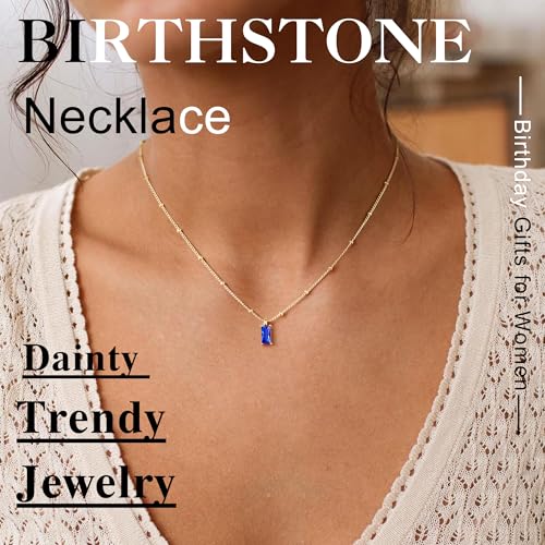 Yoosteel 14K-Gold-Plated Necklace for Women - Dainty Birthstone Cubic Zirconia Pendant Necklaces Trendy Friendship Birthday Jewelry Gifts for Women - color: 12-December-Tanzanite Blue