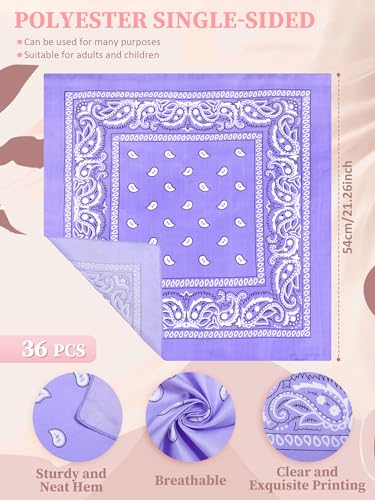 Unittype 36 Pieces Paisley Bandana Cowboy Bandanas Sports Novelty Headband Square Scarf Outdoor for Western Party Costume - color: Pastel Color, style: Simple Style